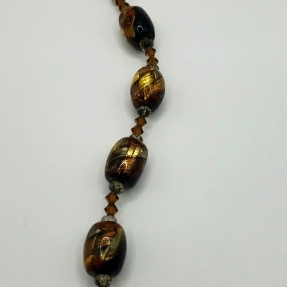 Elegant Glass Bead Bracelet Gold‎ Black Brown Crystal Accents Silver Clasp